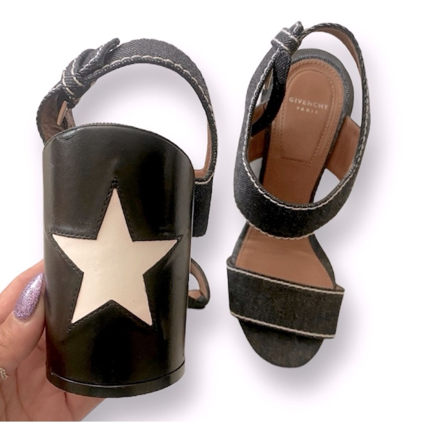 Givenchy RARE GIVENCHY Denim Blue Sandal Star Block Heels | Sz. 36 Size US 5.5 / IT 35.5 - 9 Thumbnail