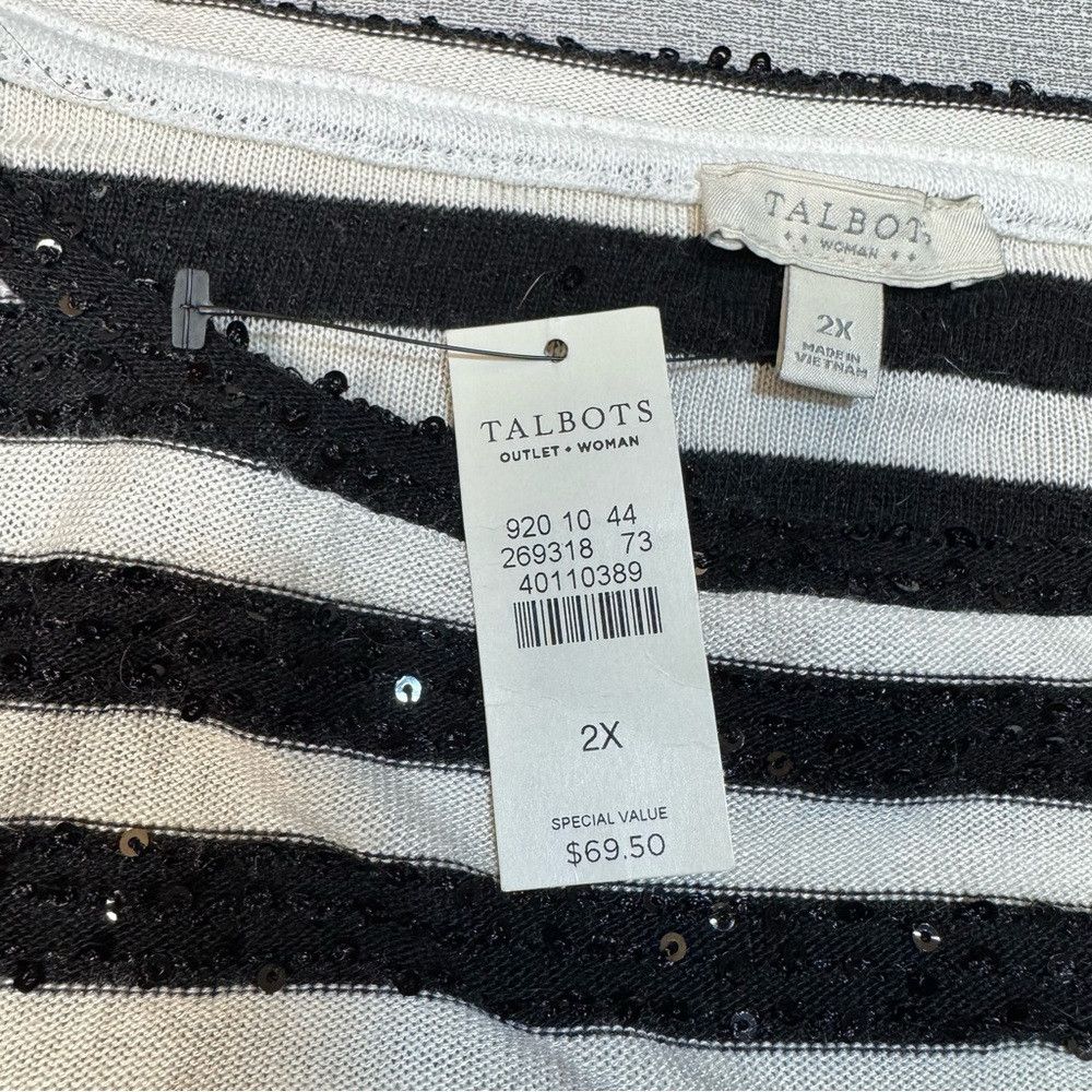 Talbots NWT New Talbots Stripe Sequin 3/4 Sleeve Sweater Top Size 2 Size XXL / US 16-18 / IT 52-54 - 5 Thumbnail