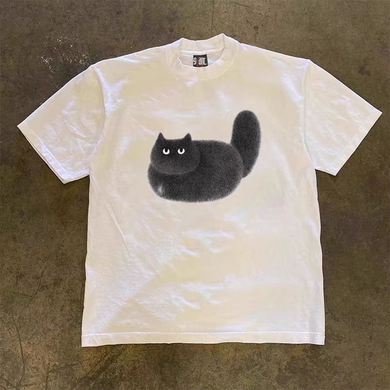 Japanese Brand × Vintage Cute Cat Printed Short Sleeve T-Shirt White Loose Size US M / EU 48-50 / 2 - 1 Thumbnail