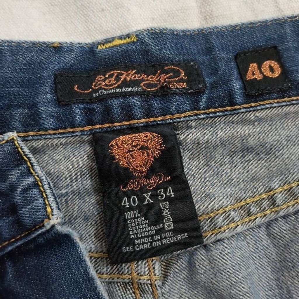 Ed Hardy Ed Hardy tiger embossed wide leg jeans sz 40x34 10657 Size US 40 / EU 56 - 7 Thumbnail