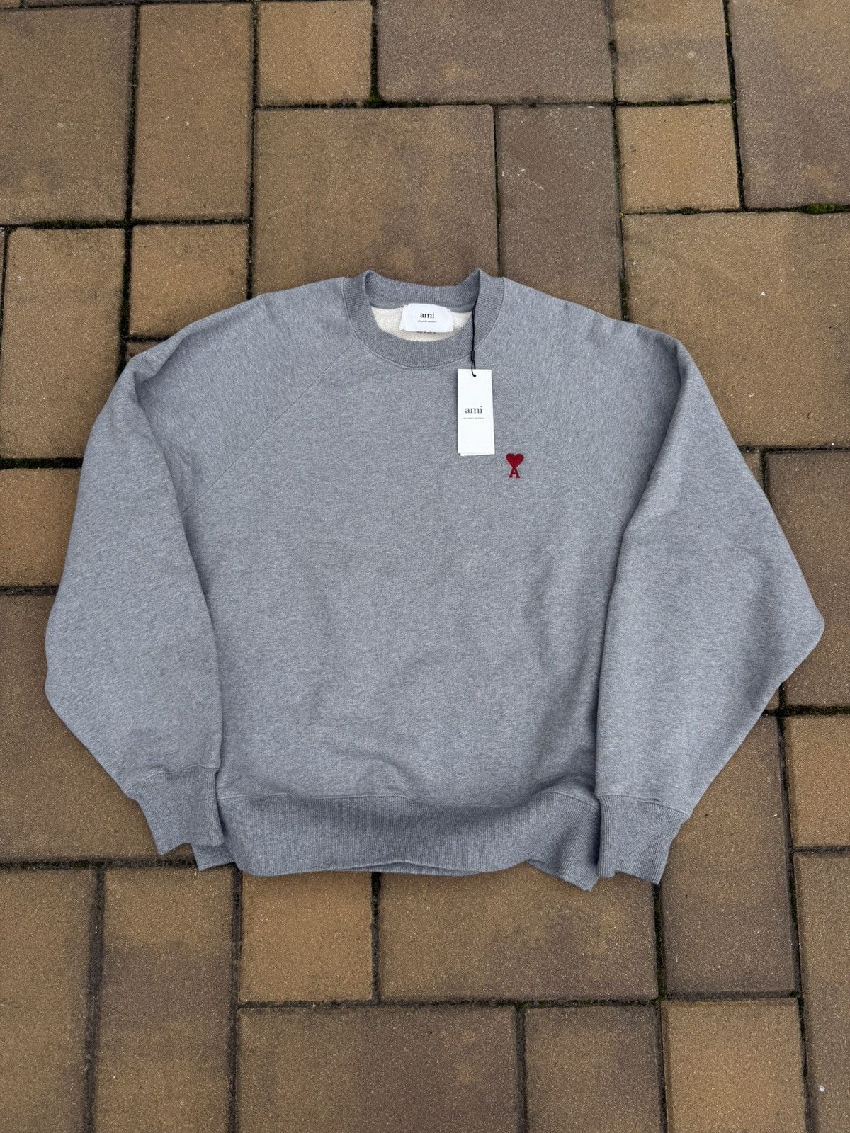 AMI Paris Gray Ami De Cœur Sweatshirt Grey Size XL