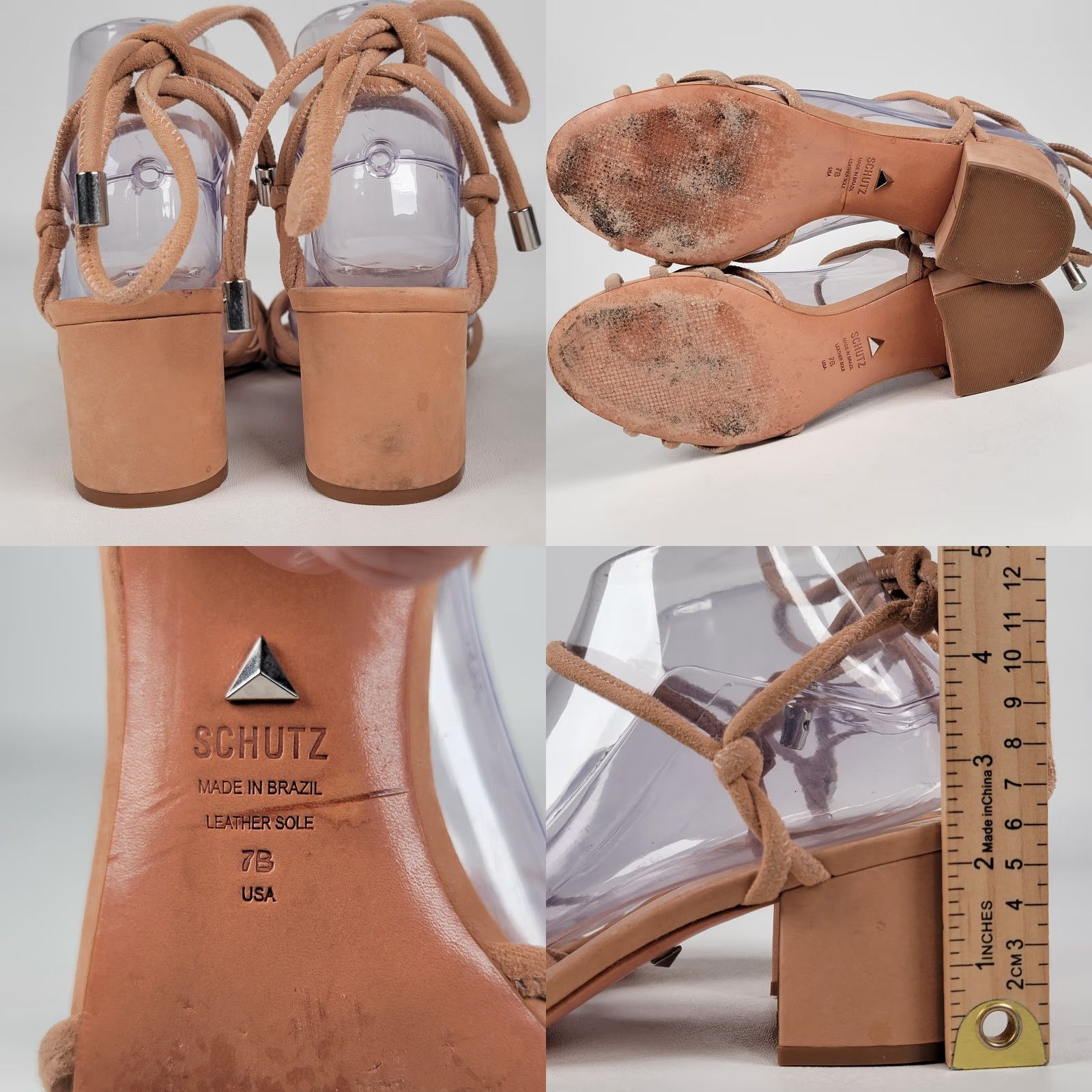 SCHUTZ Schutz Women’s Sandal Block Heel Leather Tan 7B Tie Strappy Women Shoes Size US 7 / IT 37 - 8 Thumbnail