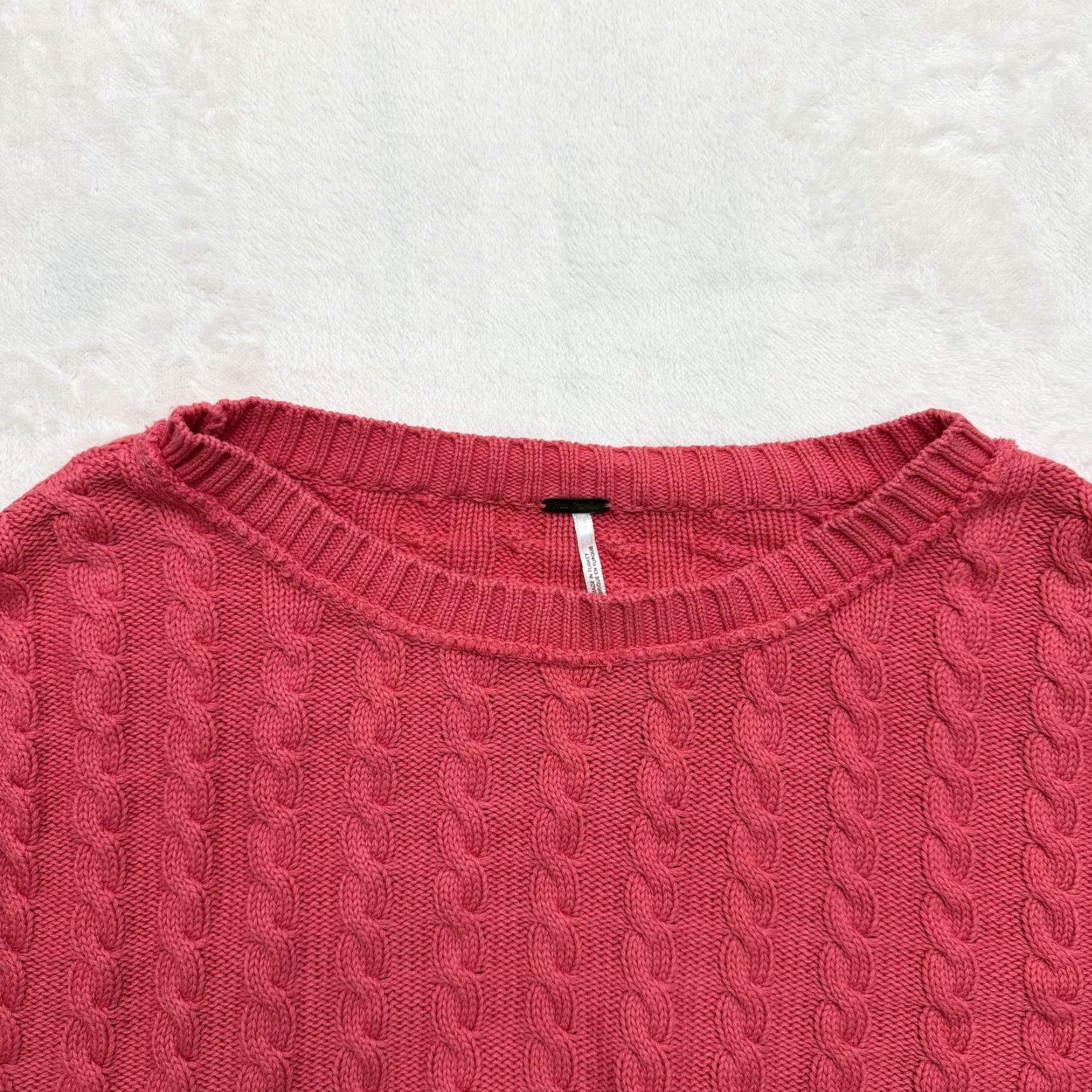 Free People VINTAGE Free People Sweater Womens Large Pink Cable Knit Cropped Crewneck Pullover Size L / US 10 / IT 46 - 2 Thumbnail