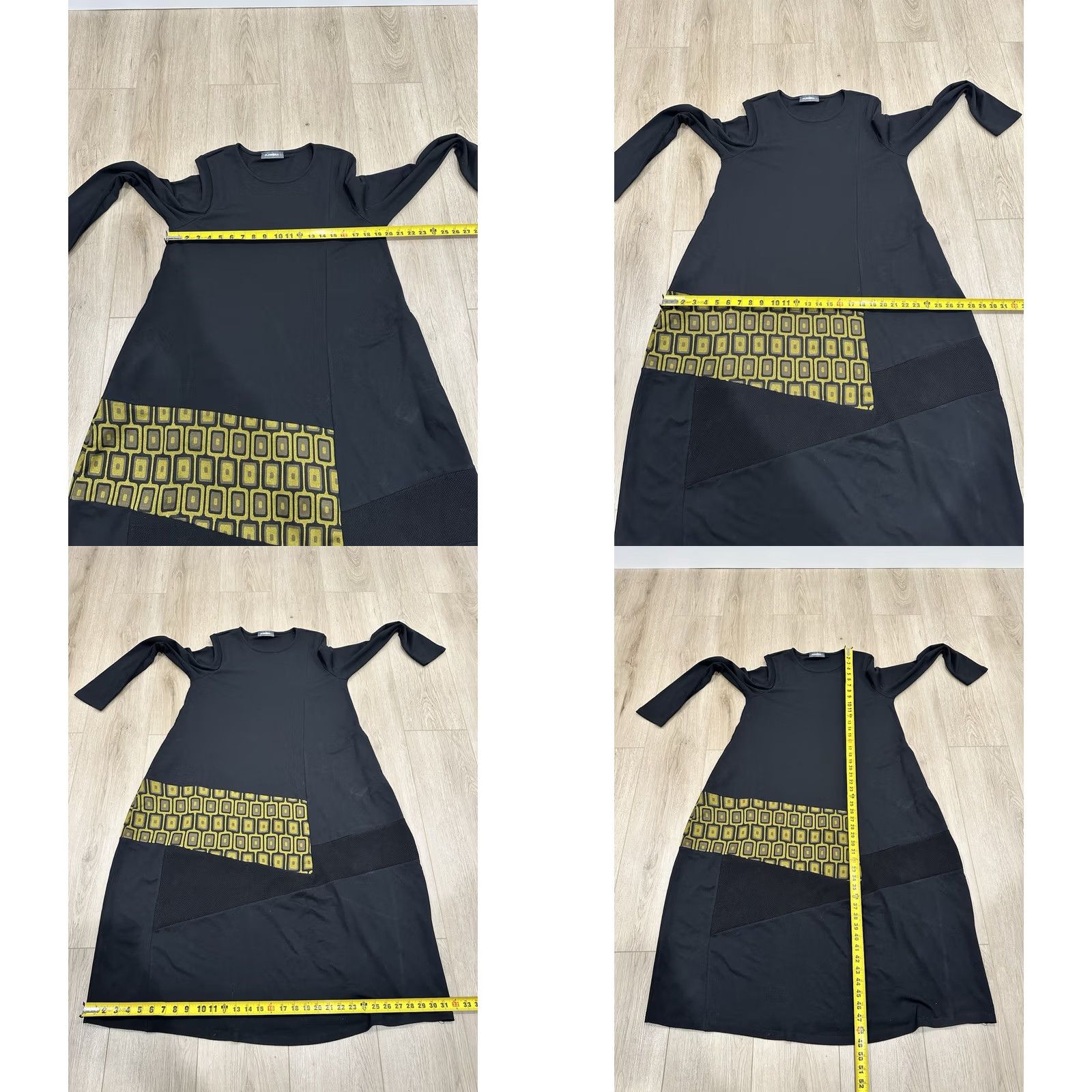 Vintage Alembika Unstoppable Dress Midi Black Chartreuse Geometric Patch Waffle Patch Knit Long Sleeve Pullover Scoop Neck Size 3 Womens Size XS / US 0-2 / IT 36-38 - 8 Thumbnail