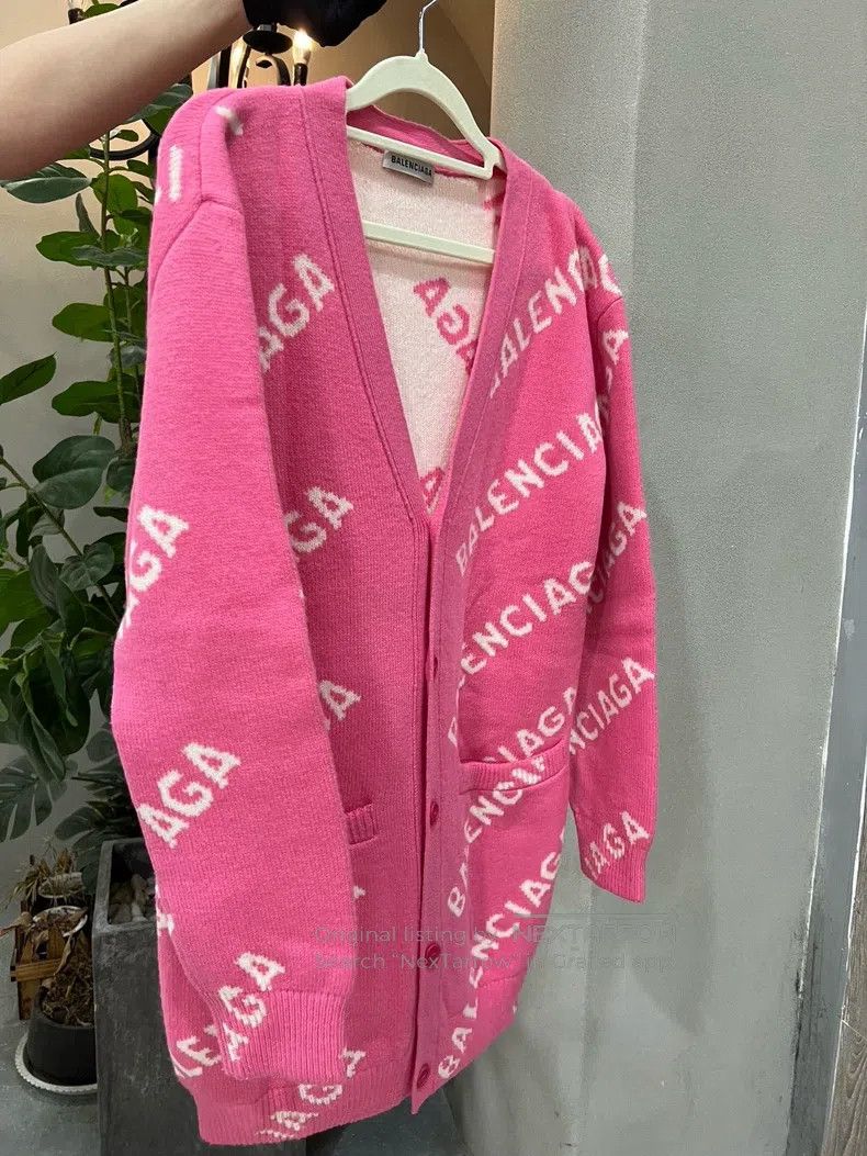 Balenciaga Balenciaga Pink Lettering Print Wool Sweater Size US XS / EU 42 / 0 - 3 Thumbnail