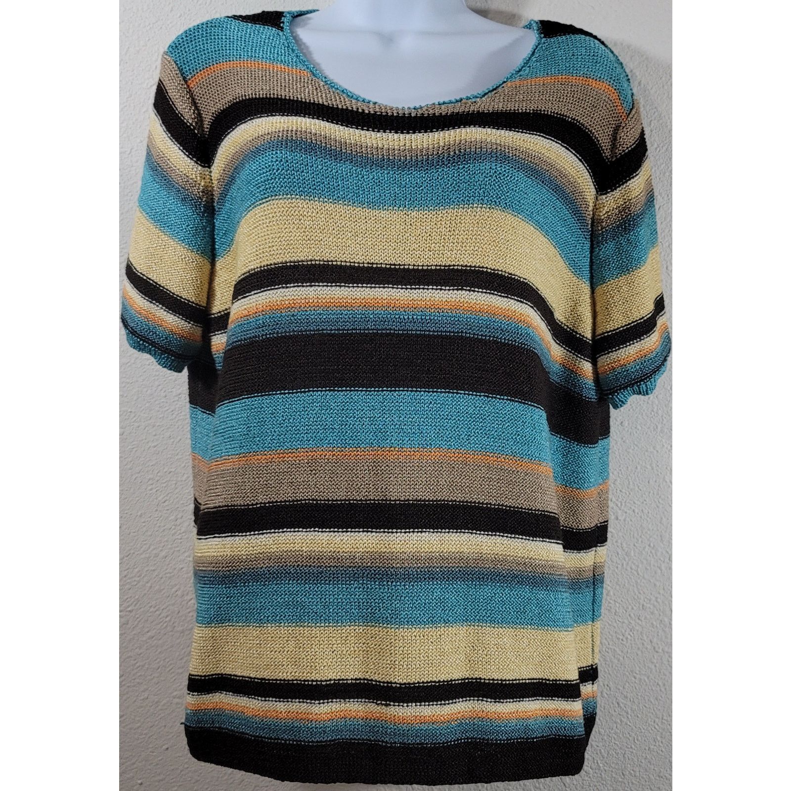 Other JM Woman Teal Multicolored Striped Crew Neck Top 2X Soft Size XXL / US 16-18 / IT 52-54 - 1 Thumbnail