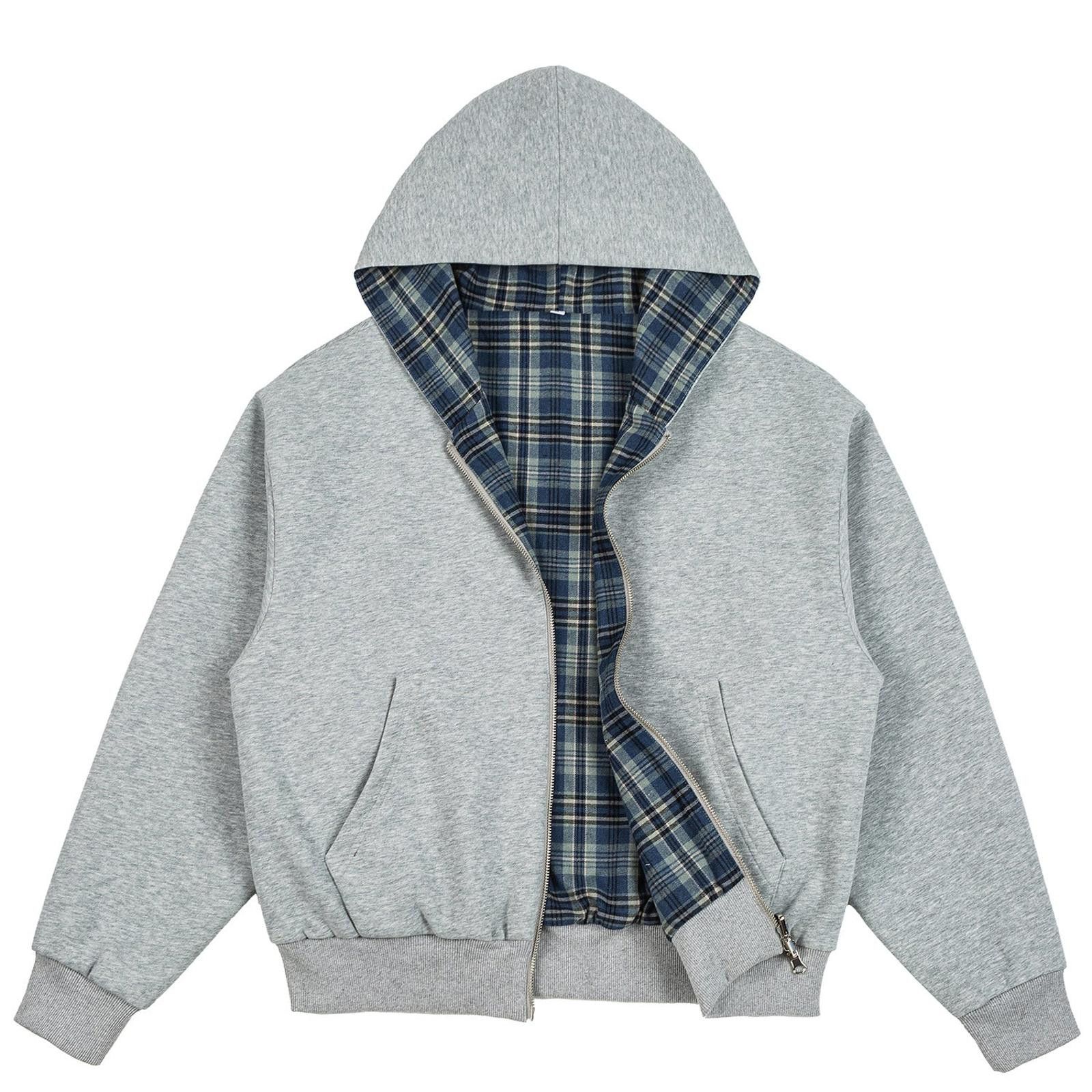 Other Reversible Plaid Hooded Zip Jacket | Grey Fleece Size US L / EU 52-54 / 3 - 1 Thumbnail