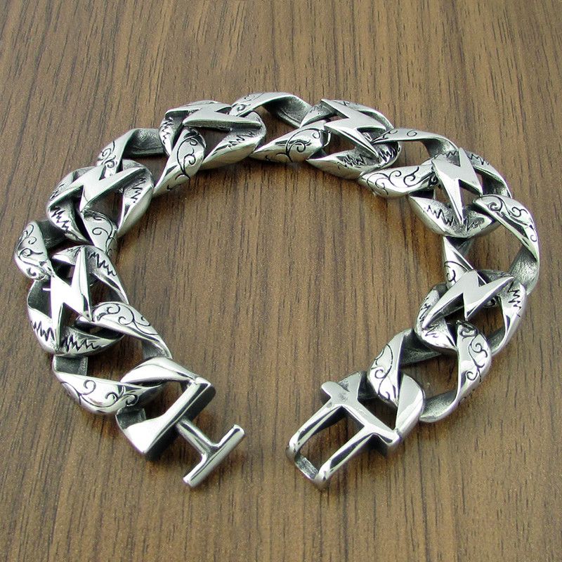 Jewelry 22CM 316L Stainless Steel Lightning Bolt Symbol Bracelet Size ONE SIZE - 1 Thumbnail