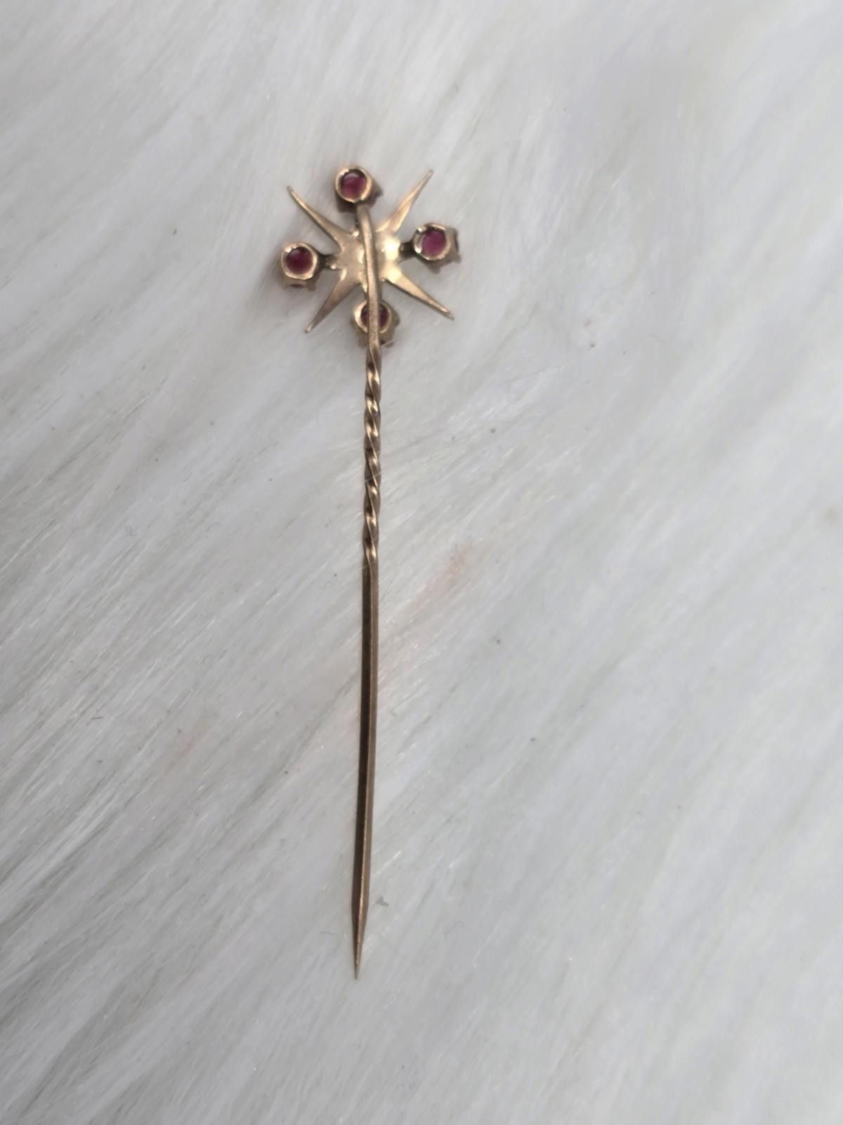 Antique Rivet Antique 14K Gold Ruby Pearl Star Stickpin 1g Size ONE SIZE - 3 Thumbnail