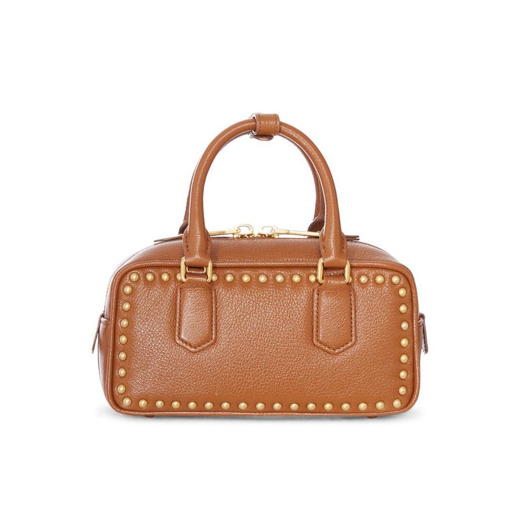 Miu Miu MIU MIU $4500 Arcadie Studded Brandy Top Handle Bag New & Au Size ONE SIZE - 3 Thumbnail