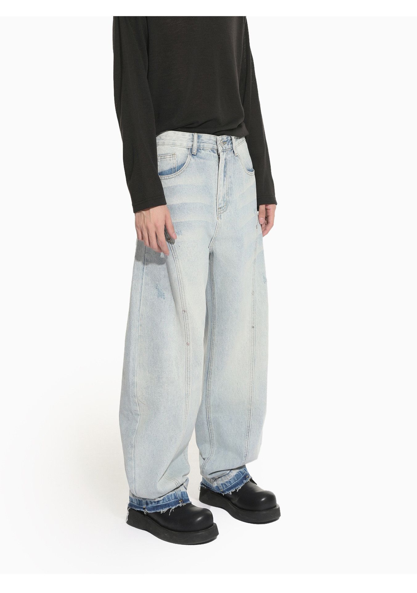 Japanese Brand Men's Retro Patchwork Wide-Leg Straight-Leg Curved Jeans Size US 32 / EU 48 - 4 Thumbnail