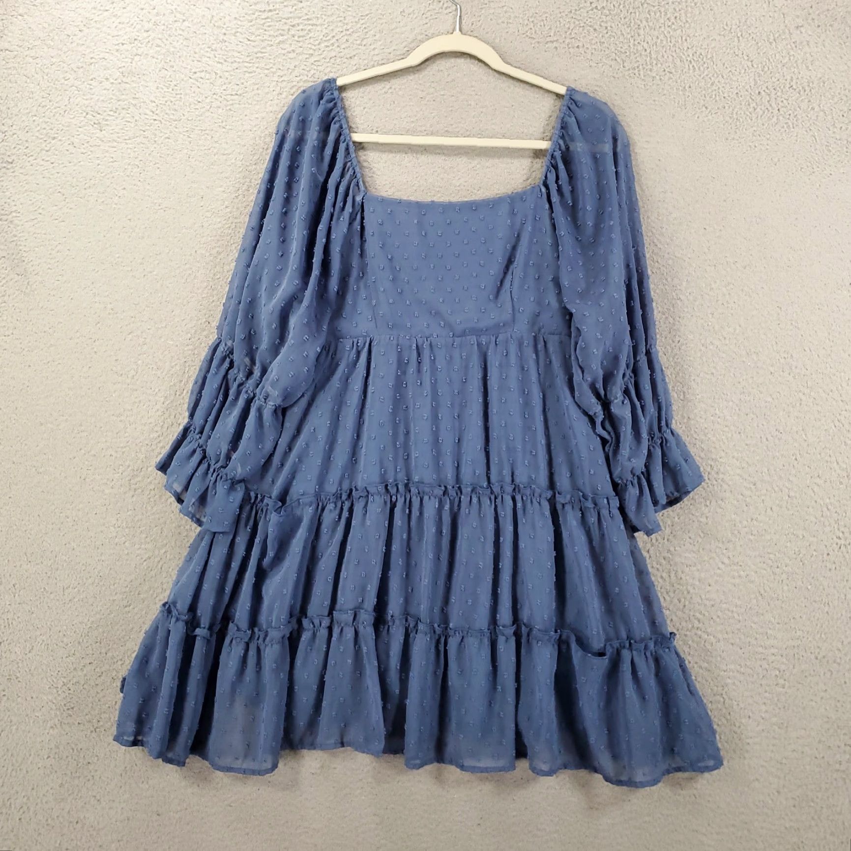 Vintage Altered State Dress Womens Large Blue Square Neck Tiered Polka Dot Texture Size L / US 10 / IT 46 - 2 Thumbnail