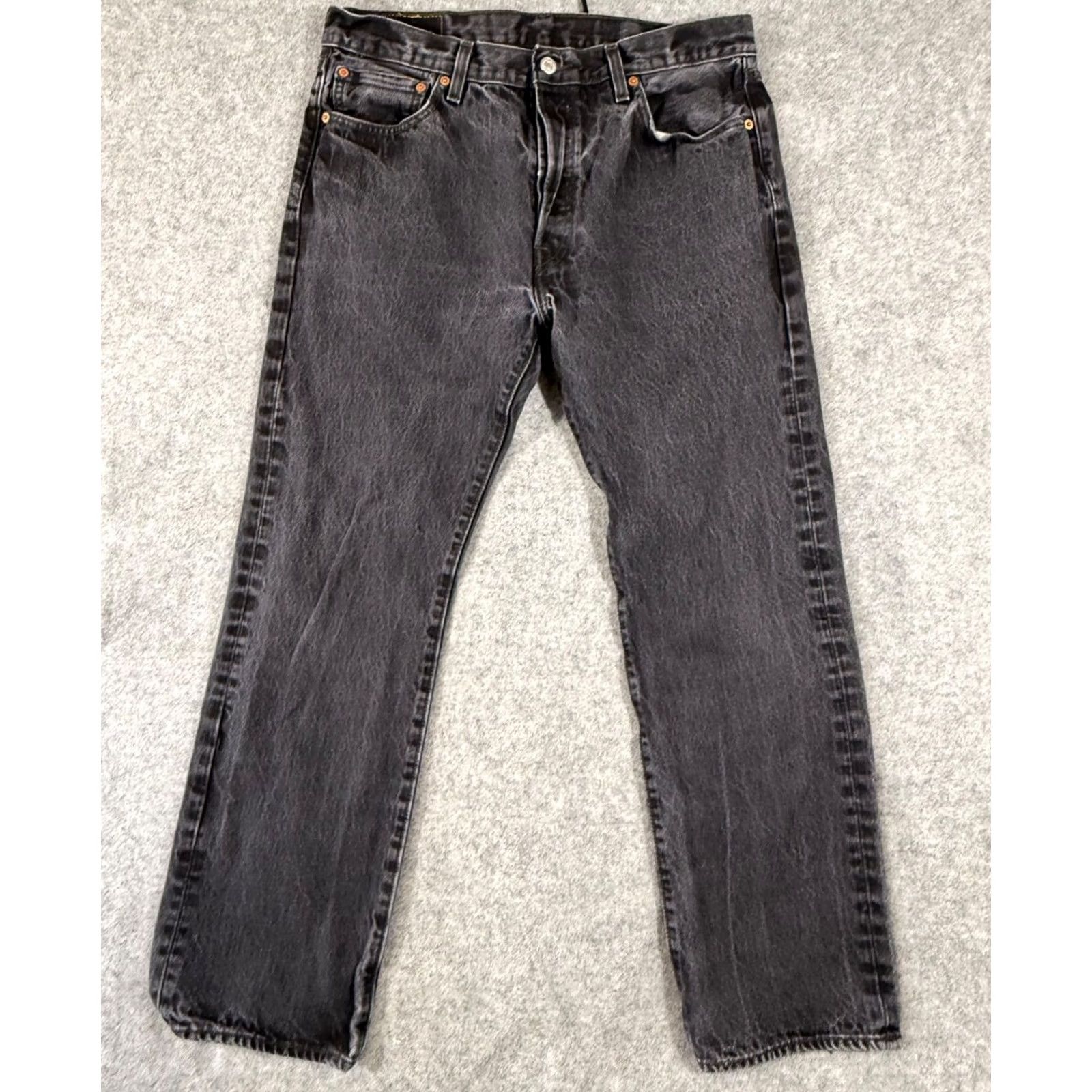 Levi's VINTAGE Levi’s 501 Button Fly Jeans Mens 34x30 Black Denim Faded Weathered Straight Leg City, Streetwear Mens Size US 34 / EU 50 - 2 Thumbnail