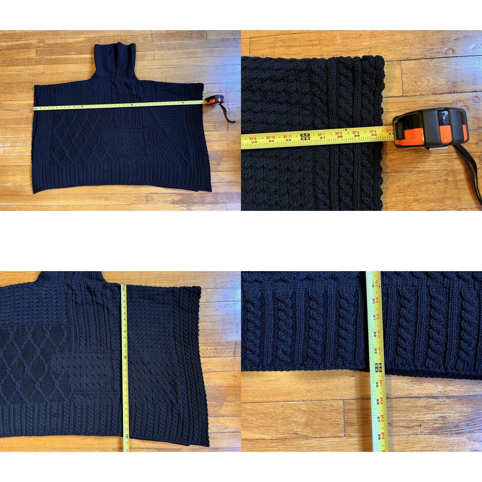 Market VINTAGE Aran Sweater Market Cowl Turtleneck Poncho Women's One Size Black Merino Wool Size ONE SIZE - 8 Thumbnail