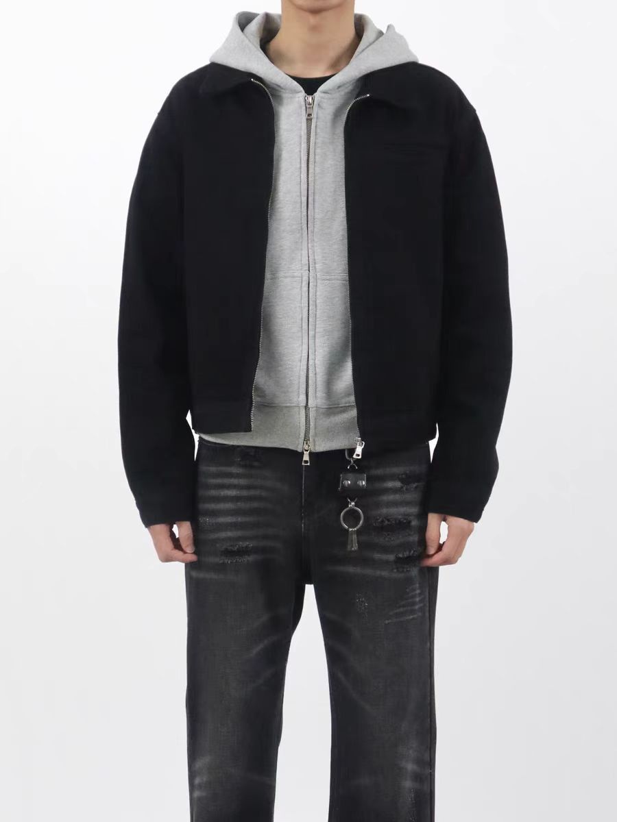 Japanese Brand × Vintage Black Simple Short Denim Jacket Lapel Zipper Coat Size US L / EU 52-54 / 3 - 1 Thumbnail