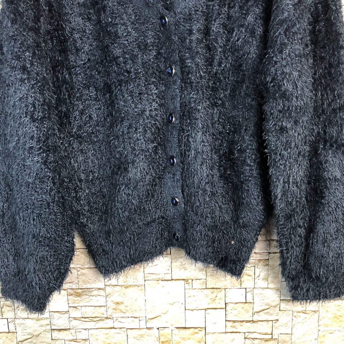 Homespun Knitwear Japan fur mohair shaggy Dark Blue Cardigan Knitwear #241 Size US L / EU 52-54 / 3 - 6 Thumbnail