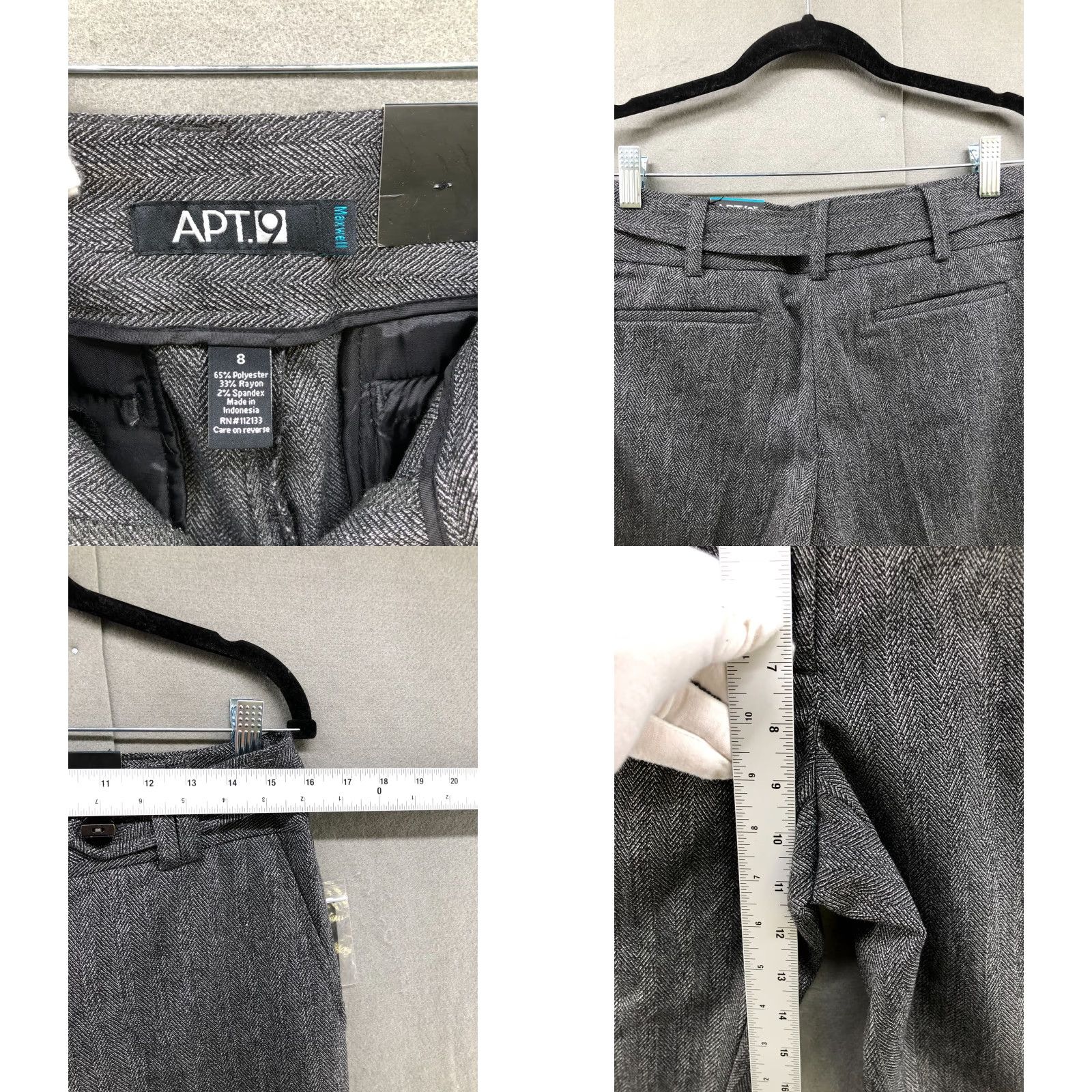 Apt. 9 APT. 9 Dress Pants Straight Leg Womens 8 Gray Herringbone Mid Rise Flat Front Workwear Career Pants Size 30" / US 8 / IT 44 - 8 Thumbnail