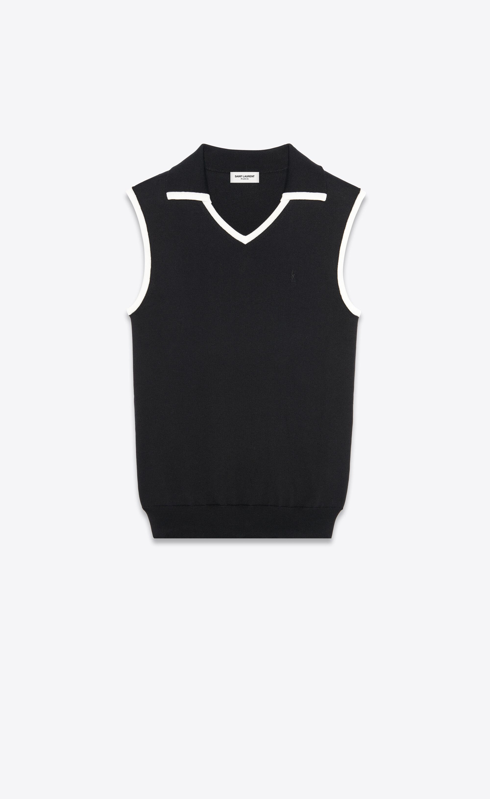 Saint Laurent Paris o1b1hav110425 Cassandre Sleeveless Polo Sweater in Knit Size L / US 10 / IT 46 - 1 Thumbnail