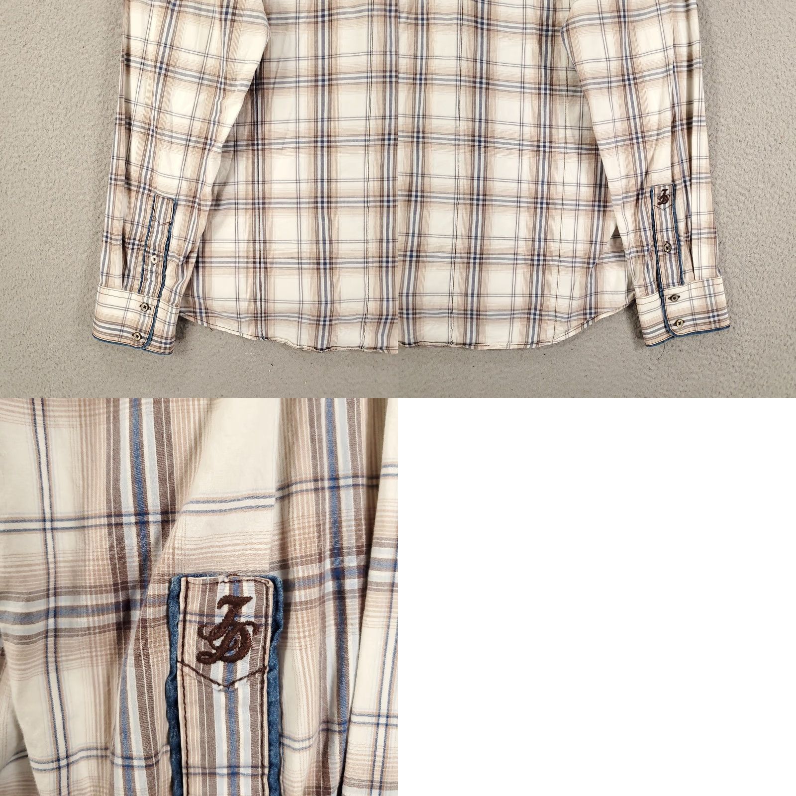 Vintage 7 Diamonds Shirt Mens XL Blue White Brown Plaid Button Up Long Sleeve Cotton Size US XL / EU 56 / 4 - 10 Thumbnail