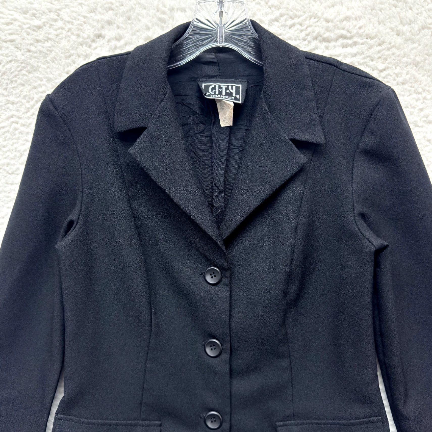 Vintage VINTAGE City Triangles Blazer Jacket Women 90s Y2K Black Button Up Unlined Corpcore Office 8 Medium Size M / US 6-8 / IT 42-44 - 2 Thumbnail