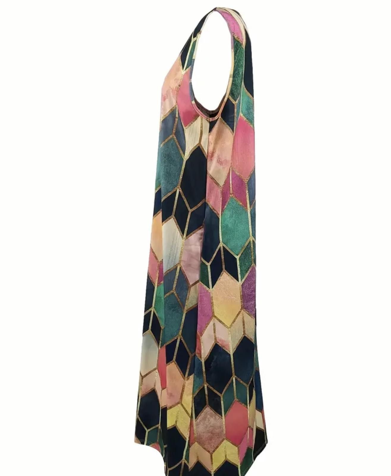 Designer Vibrant Geometric Maxi Dress Size 4XL / US 24-26 - 4 Thumbnail