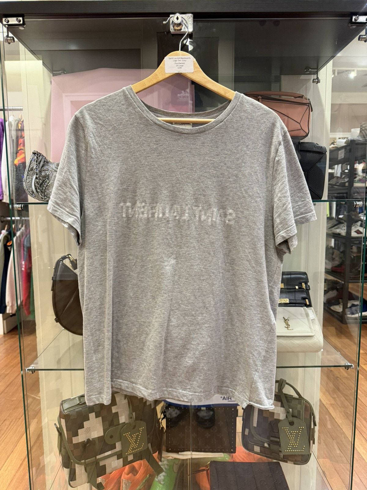 Saint Laurent Paris Saint Laurent Backwards Logo Tee - Grey Size US XXL / EU 58 / 5 - 1 Thumbnail