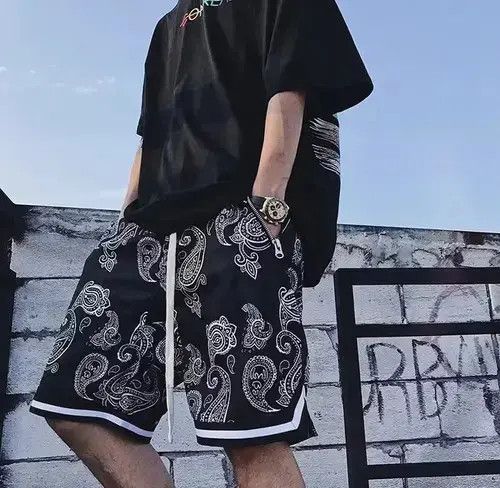 VIBE 20AW Indigo Union Japan Black Bandana Paisley Jersey Shorts Size US 32 / EU 48 - 4 Thumbnail