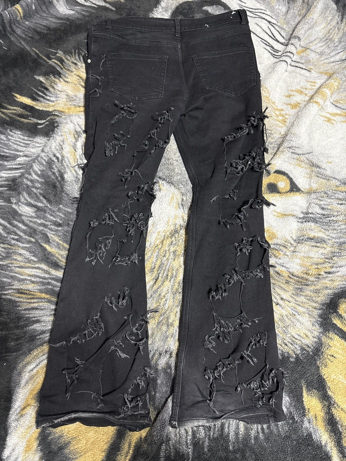 Japanese Brand black ripped flare jeans Size US 34 / EU 50 - 3 Thumbnail