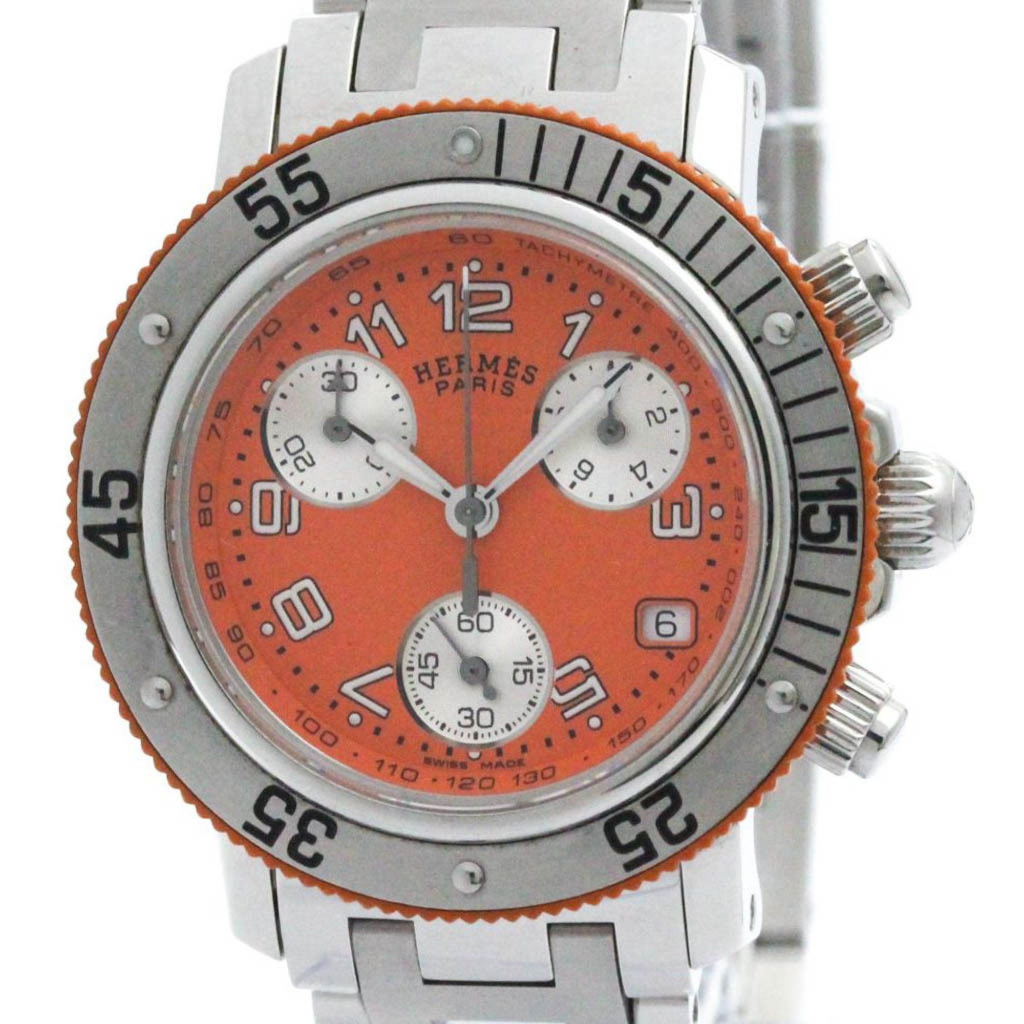 image of Polished Hermes Clipper Diver Chronograph Quartz Ladies Watch Cl2.316 Bf563966 in Orange, Women's