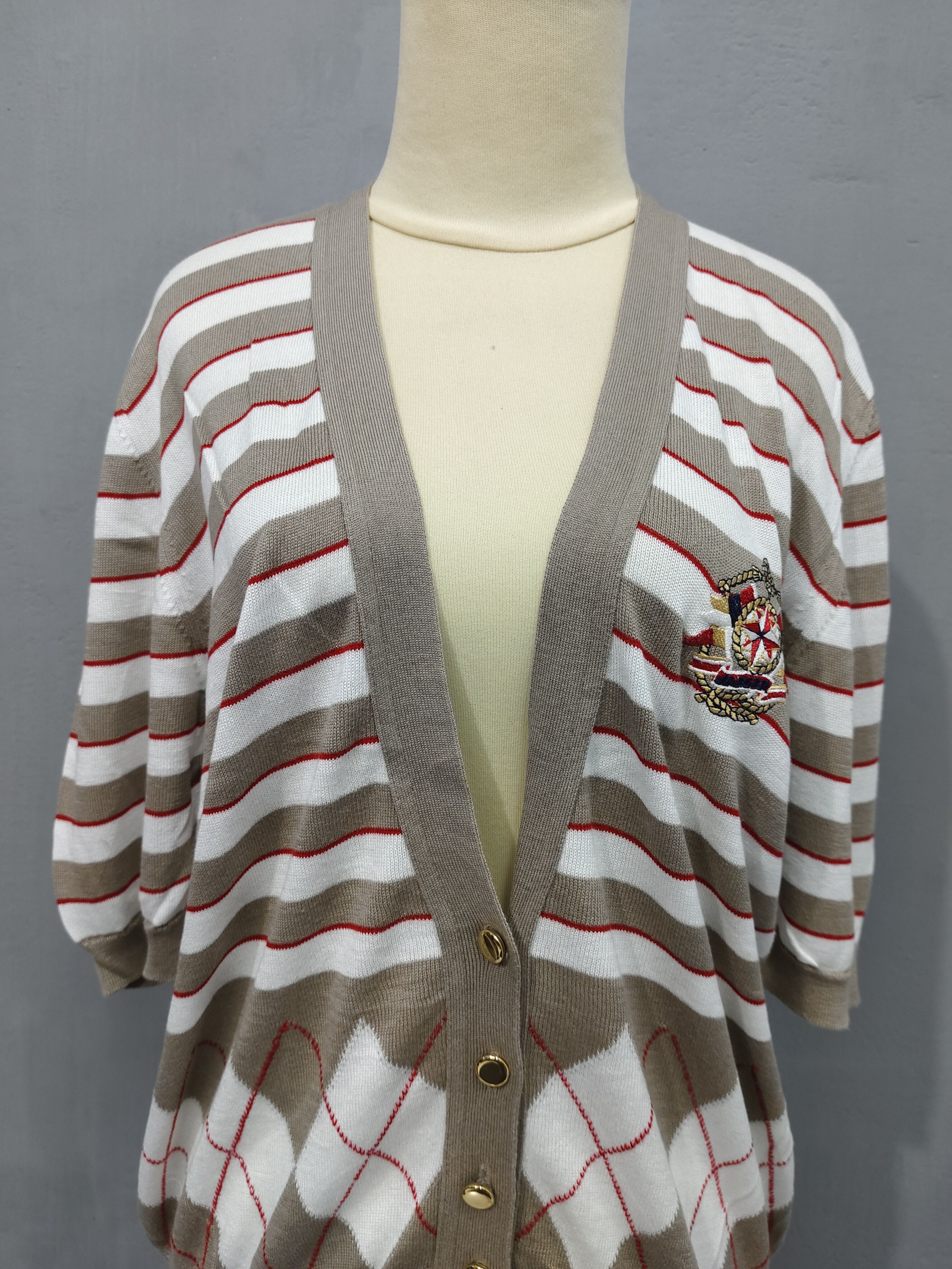 Jaeger 💥 Vtg Jaeger 💥 Striped Knit Short Cardigan Size L / US 10 / IT 46 - 2 Thumbnail
