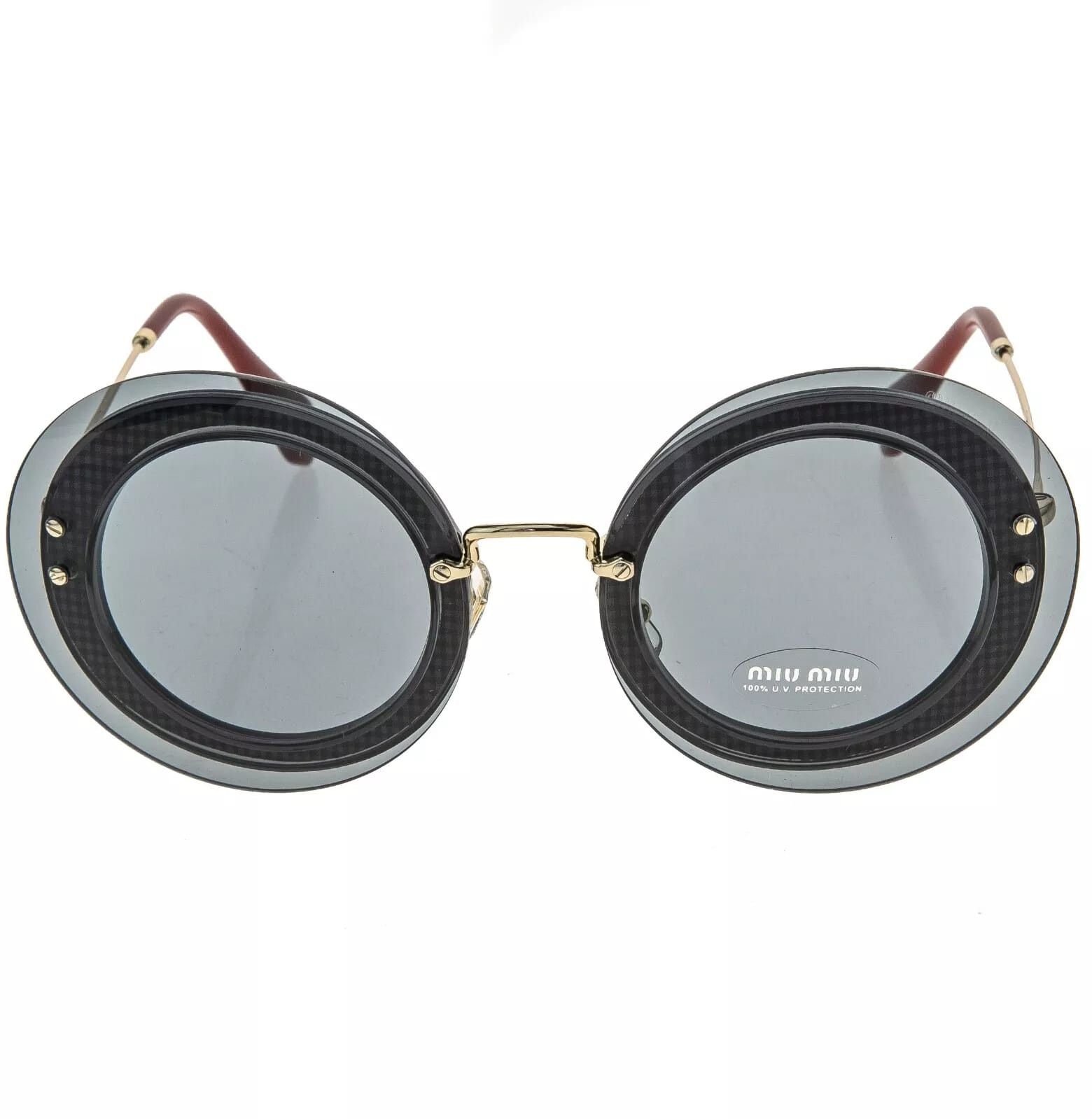 Miu Miu MIU MIU REVEAL 10R Gold Gray Fabric Round Sunglasses MU10RS Size ONE SIZE - 5 Thumbnail