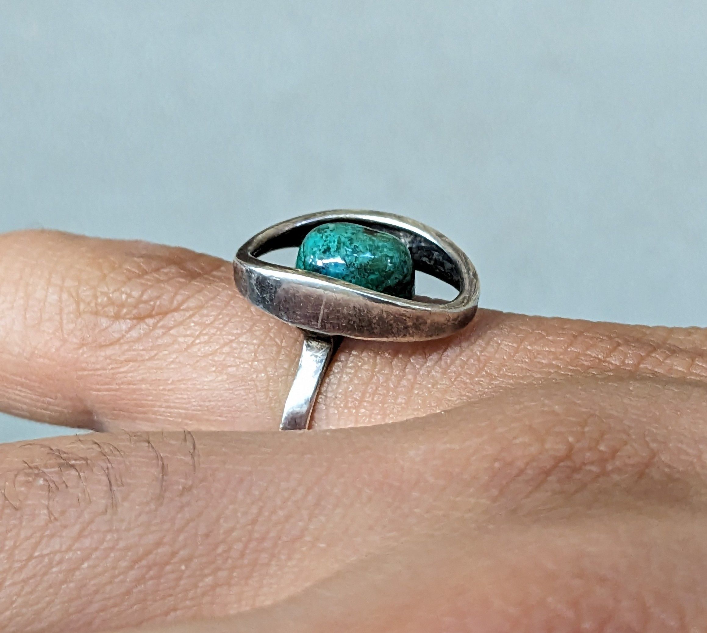 Jewelry Vintage Sterling Silver Ring 6.75 Green Eilat Modern MCM Size ONE SIZE - 11 Thumbnail