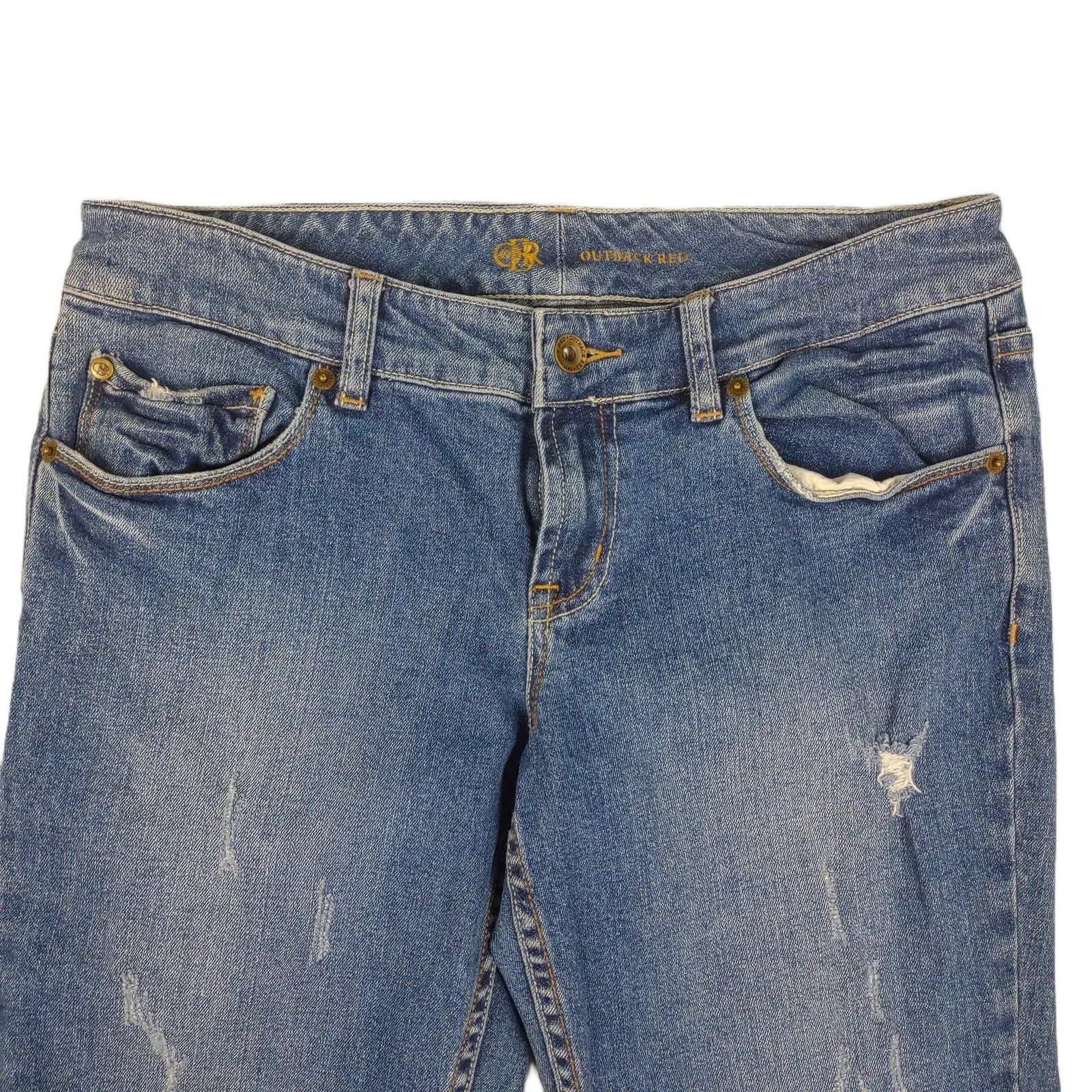 Vintage Y2K OUTBACK RED Jeans Stretch Distressed Taper Leg Low Rise Size 28" / US 6 / IT 42 - 4 Thumbnail