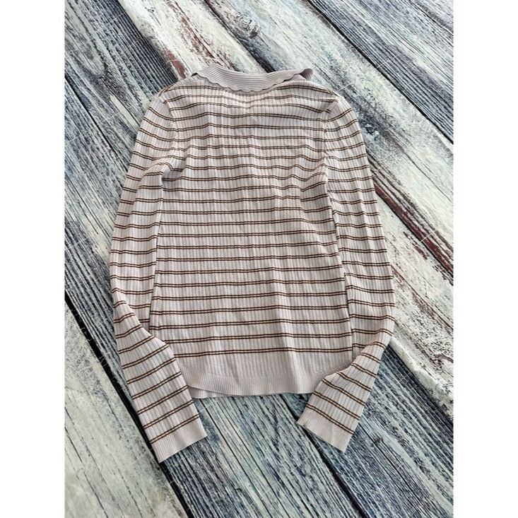 Other Striped Ribbed Polo Stretch Knit Top - Lavender with Brown S Size S / US 4 / IT 40 - 4 Thumbnail