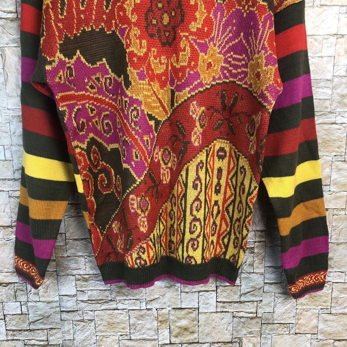 Vintage Laso Red art stripe vintage colourfull Knitwear #A165 Size M / US 6-8 / IT 42-44 - 6 Thumbnail