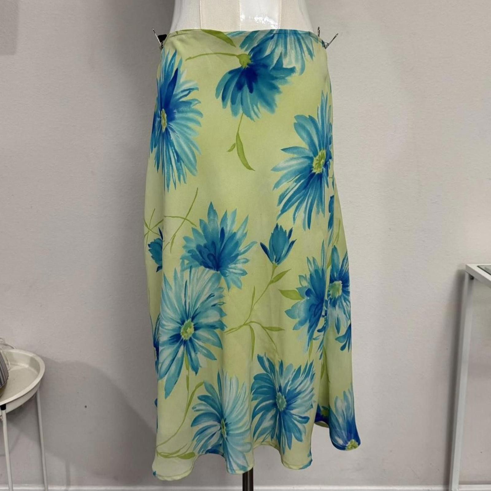Worthington Y2k blue and green daisy floral flowy midi skirt size 18 Size 40" / US 18 - 3 Thumbnail