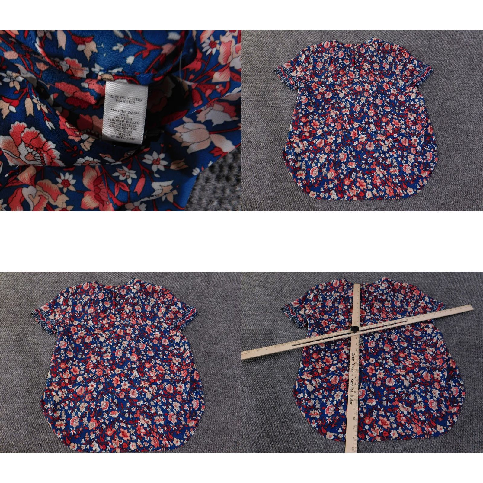 Ann Taylor Loft Blouse Womens M Blue Red Floral Boho Short Sleeve Lightweight Top Size M / US 6-8 / IT 42-44 - 8 Thumbnail