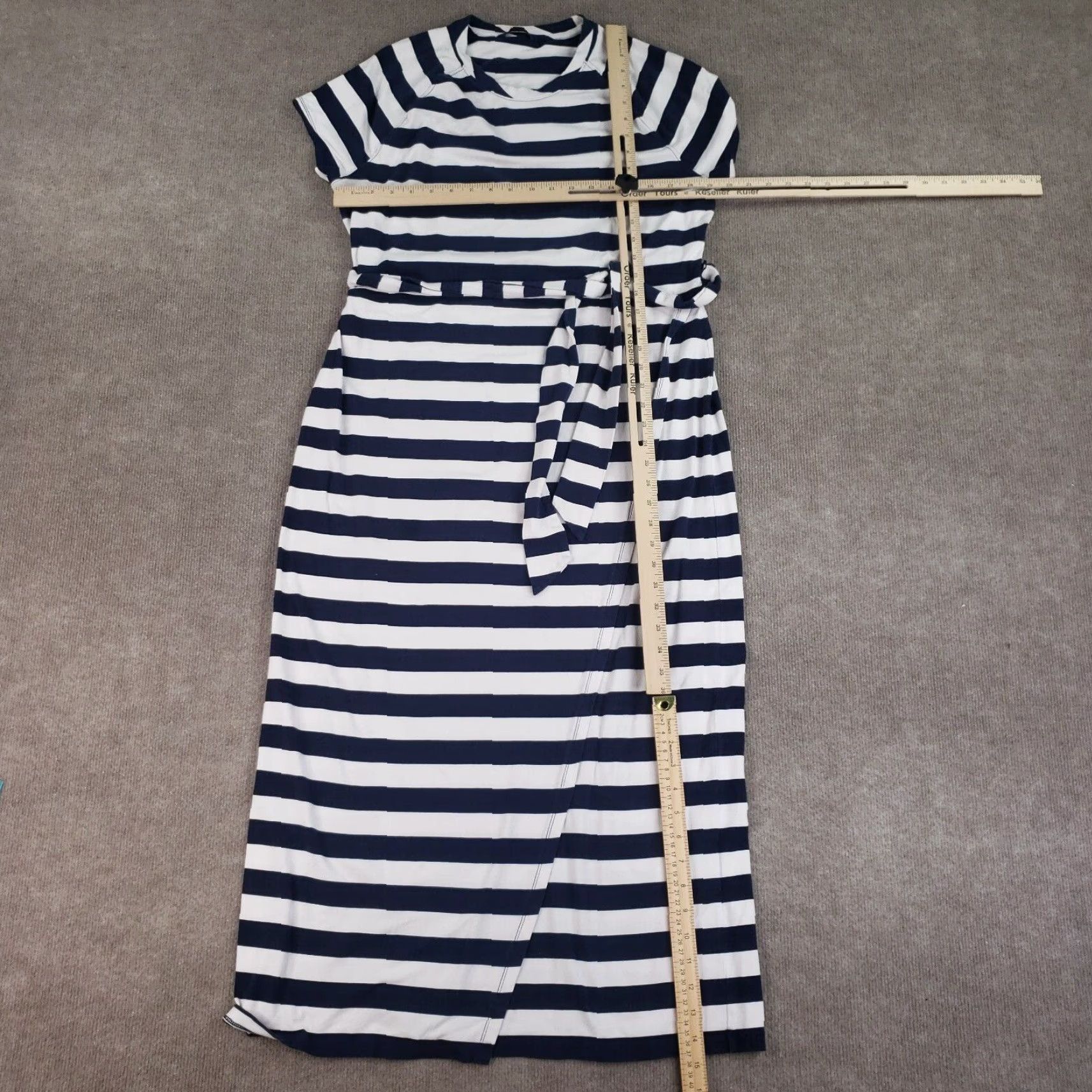 Brooks Brothers Womens Brook Brothers Maxi Dress Extra Large XL Blue White Striped Belted Half Wrap Size XL / US 12-14 / IT 48-50 - 3 Thumbnail