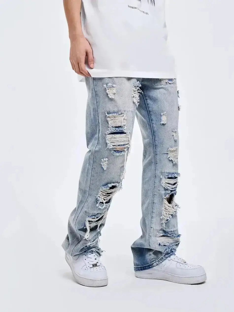Japanese Brand Ripped Hole High Street Retro Jeans Wide Leg Size US 32 / EU 48 - 3 Thumbnail