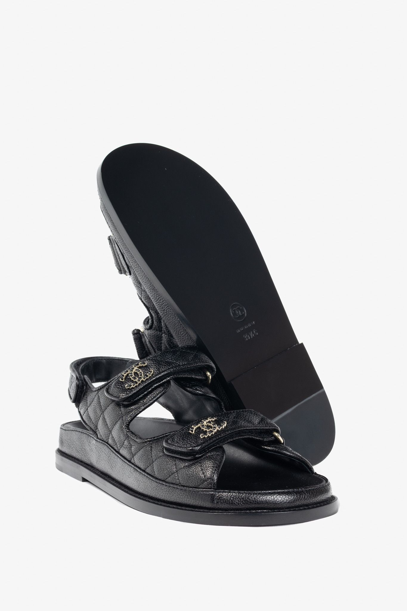 Chanel Chanel Black Caviar Quilted CC Dad Sandals Size US 9 / IT 39 - 5 Thumbnail