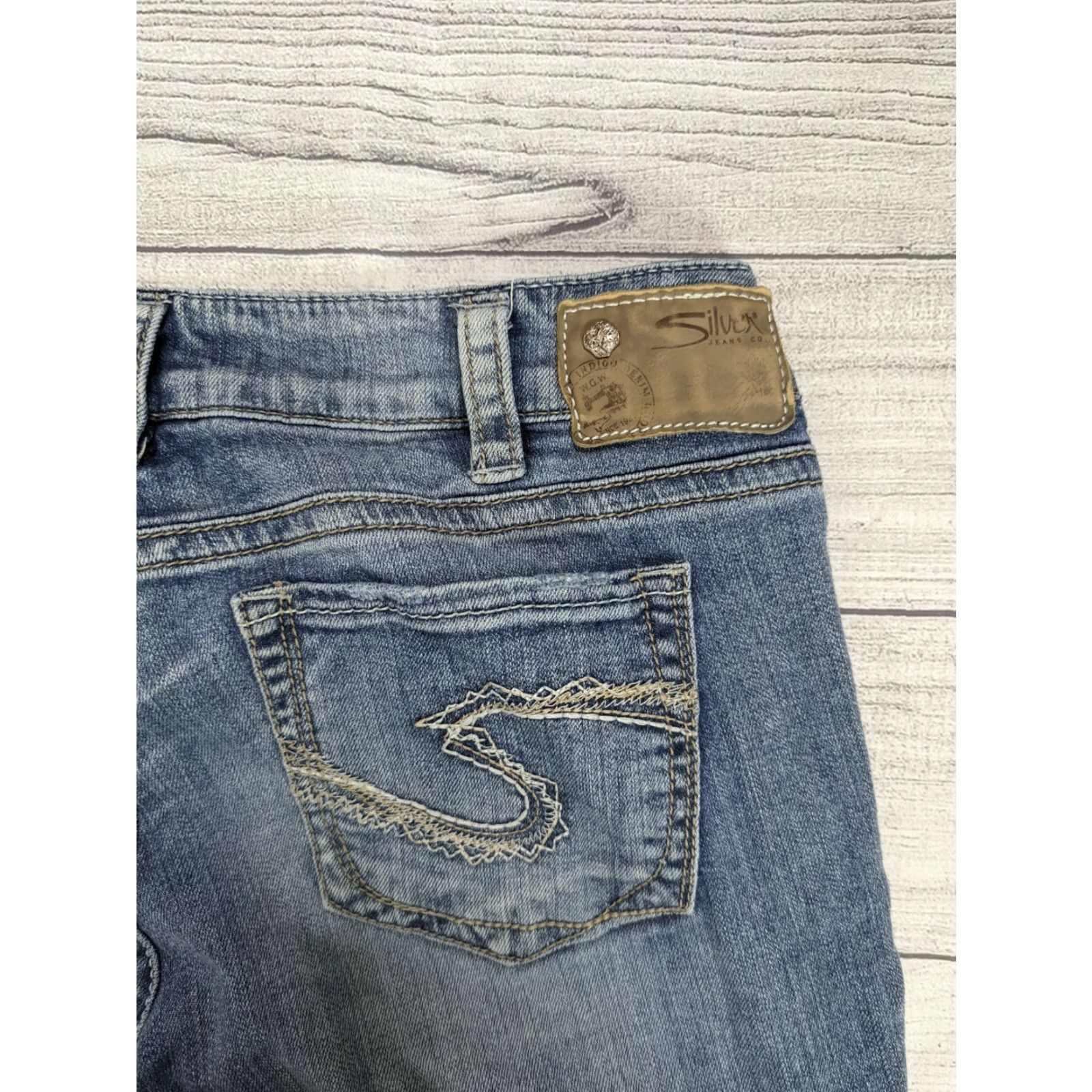 Silver Jeans Co. VINTAGE Silver Jeans Suki Bootcut Jeans Women 34 Blue Thick Stitch 29in 8.5 Rise 34 Mens Womens Size 24" / US 00 / IT 34 - 5 Thumbnail