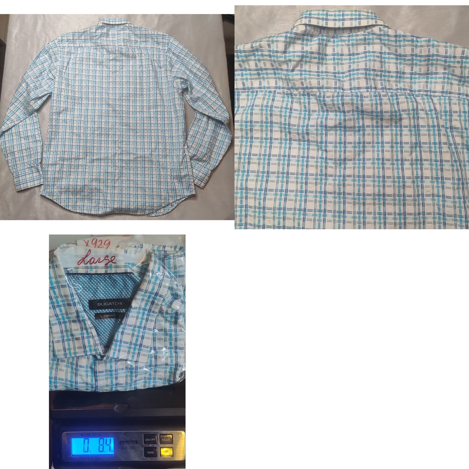 BUGATCHI BUGATCHI CLASSIC FIT Men Large Blue Geo Check Button-Up Long Sleeve Shirt Size US L / EU 52-54 / 3 - 10 Thumbnail