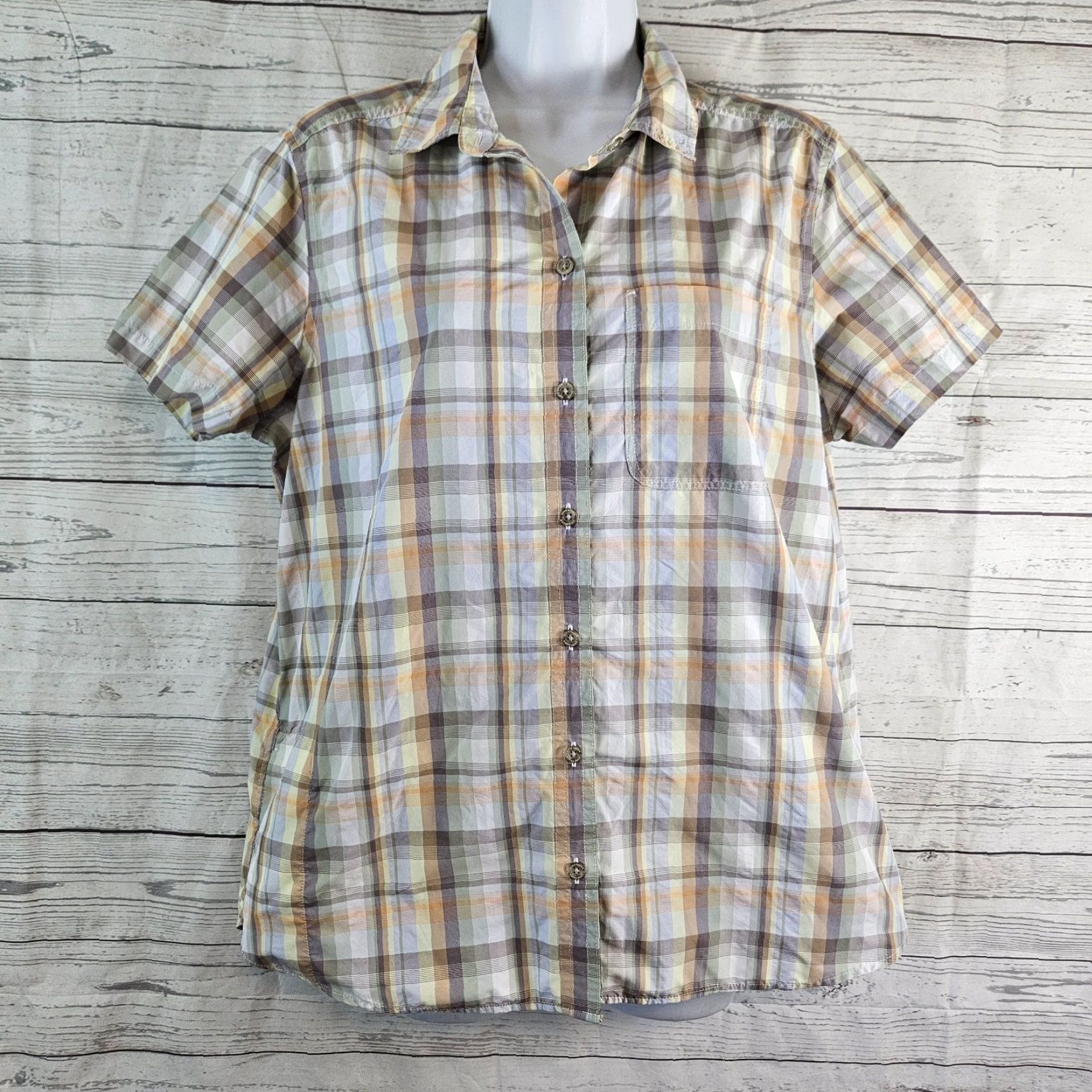 Eddie Bauer Eddie Bauer Travex Womens Button Up Shirt Medium Yellow Gray Plaid Size M / US 6-8 / IT 42-44 - 2 Thumbnail