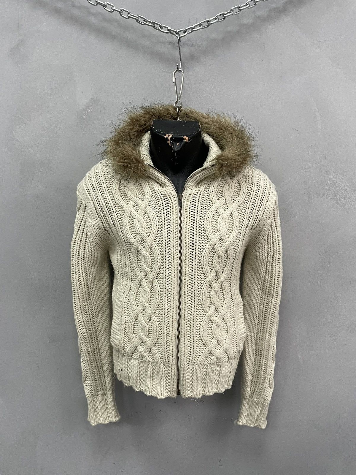 00s archive fur hood zip knit トップス - 00s archive fur hood zip