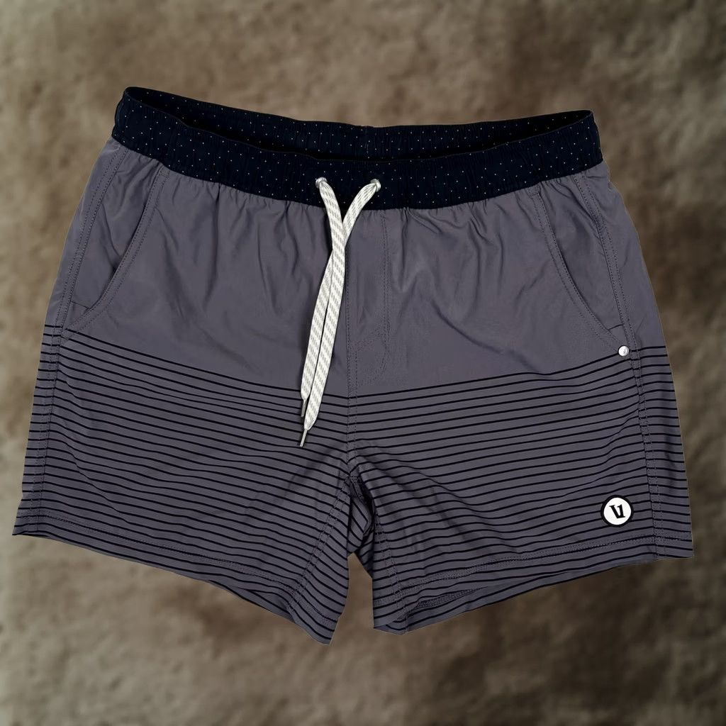 Vuori Vuori Swim Trunks Mens M Gray Stripe Lined Elastic Waist Drawstring Pockets Size ONE SIZE - 1 Thumbnail