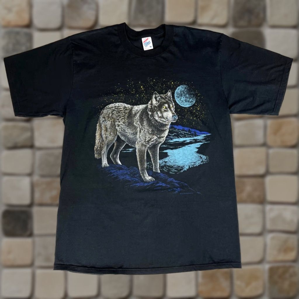 Jerzees VINTAGE Jerzees Wolf T-Shirt Men XL Black 90s Say It Wild USA Made in USA 100% Cotton Size US XL / EU 56 / 4 - 1 Thumbnail