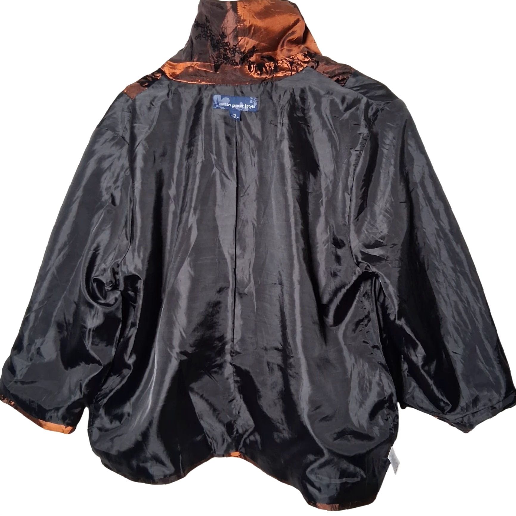 Vintage VINTAGE Susan Graver Style Jacket XL Floral Flocked Taffeta Patchwork Artsy Boho Copper Size XL / US 12-14 / IT 48-50 - 3 Thumbnail