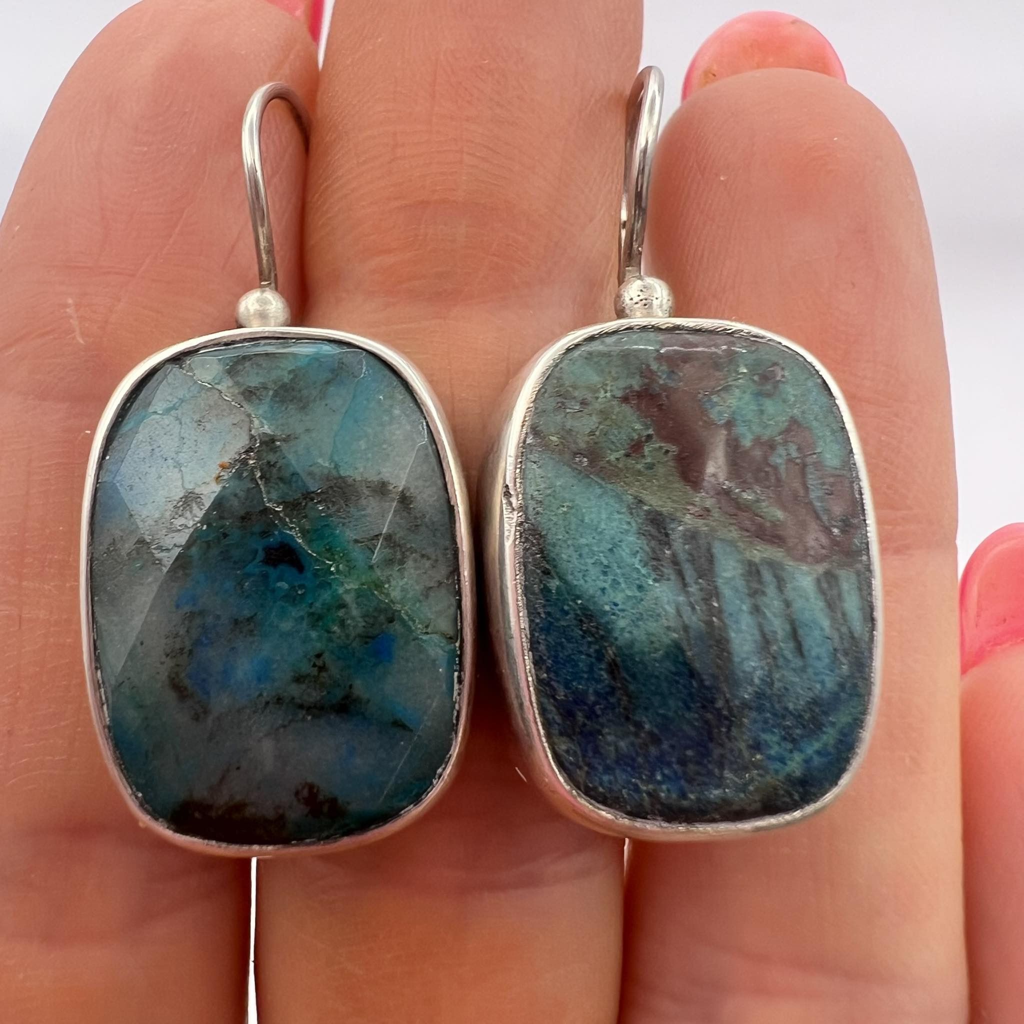 Jewelry × Vintage Vintage Silver 800 Stud Earrings Natural Chrysocolla Stone Size ONE SIZE - 1 Thumbnail