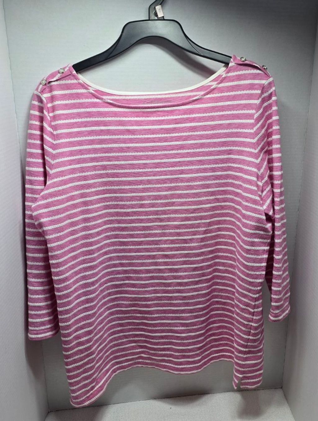 Croft & Barrow Women's Croft & Barrow Pink White Striped Long Sleeve Tee XL Size XL / US 12-14 / IT 48-50 - 1 Thumbnail