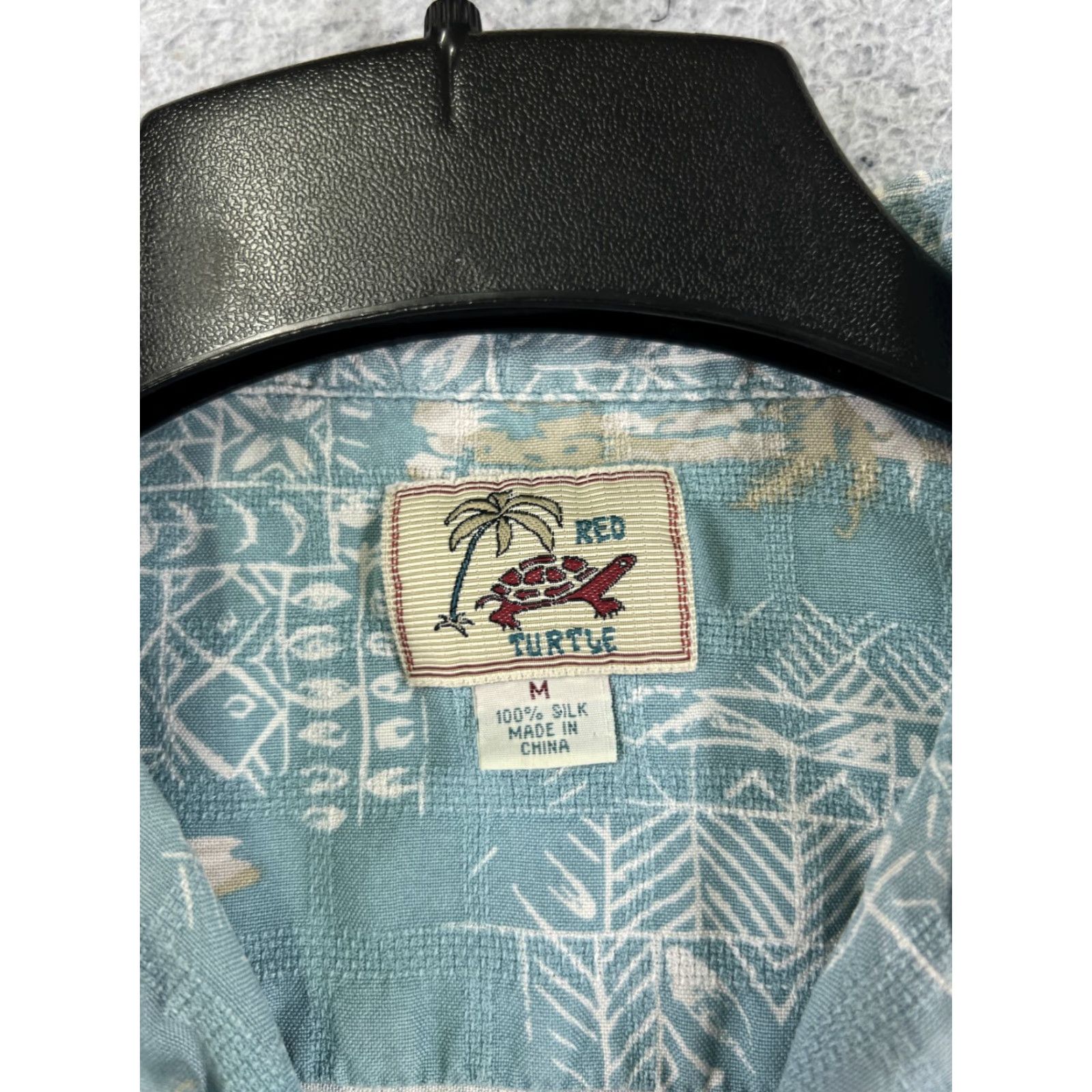 Vintage VINTAGE Red Turtle Shirt Adult Medium Teal Palm Tribal Print 100% Silk Hawaiian Size US M / EU 48-50 / 2 - 7 Thumbnail